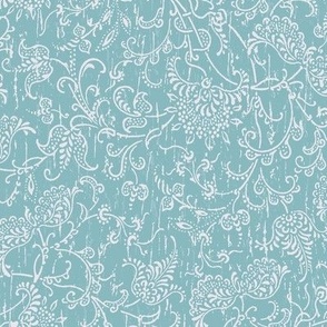 small sarasa floral on turquoise with batik texture