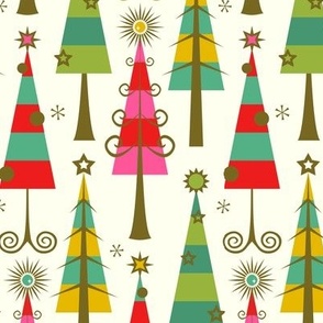 Striped Christmas Trees  on Ivory