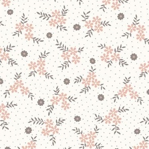 Lena Floral Ditsy: Taupe & Copper Pink Cottage Floral Toss, Shell Pink Flowers 