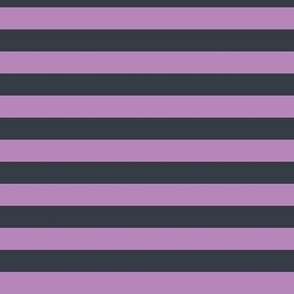 Horizontal Awning Stripe Pattern - Dusty Lilac and Charcoal