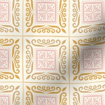 Elegant tile - yellow and pink - small 