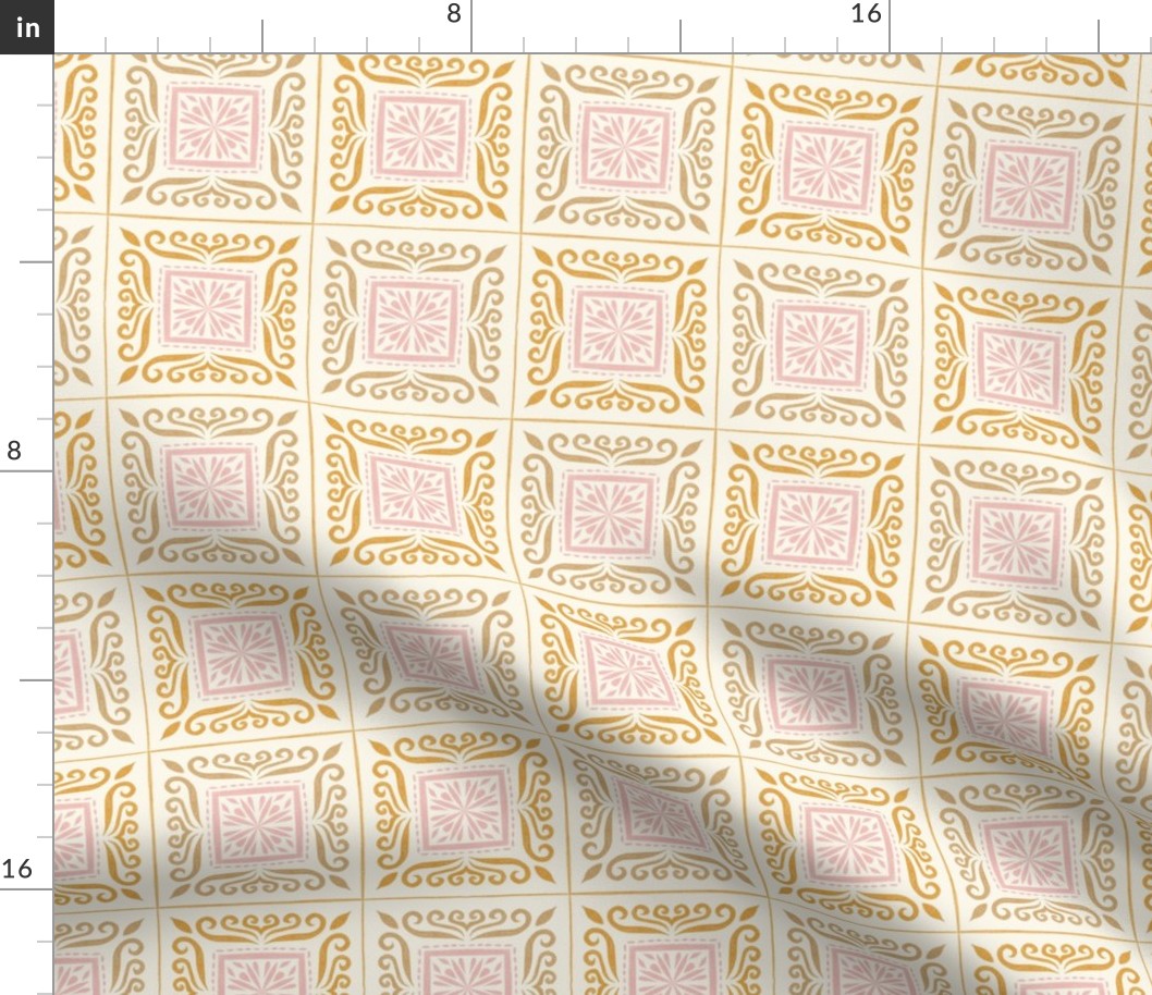 Elegant tile - yellow and pink - small 