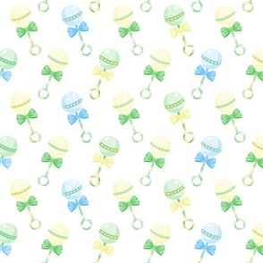 Baby Rattles in Yellow Blue & Green