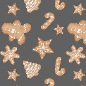 watercolor gingerbread cookies on grey