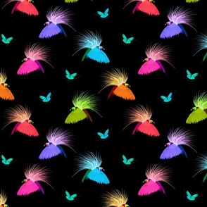 Rainbow Birds of Paradise & Butterflies - black, medium 