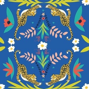 Leopard Mirror Floral - Bright Blue