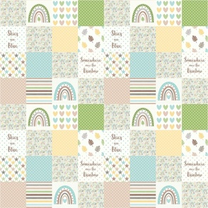Smaller Patchwork 3" Square Cheater Quilt Rainbow Baby Neutral Earth Tone Nursery