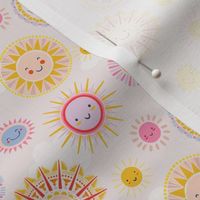 small // Happy Sun faces and clouds on pink