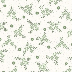 Lena Floral Ditsy: Mossy Green & Cream Cottage Floral Toss, Green Flowers 