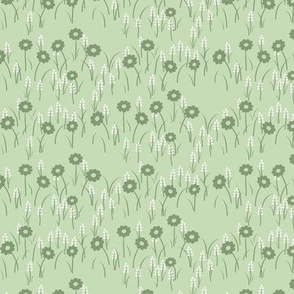 Lois Floral: Green & Cream Meadow Flowers, Cottage Small Print