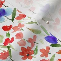 Sardinian meadow in red and blue - watercolor wild flowers - loose painterly florals a366-2