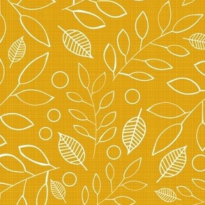 Line Drawn Leaves on Yellow 