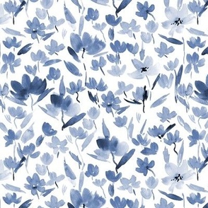 Indigo Sardinian meadow - blue watercolor wild flowers - loose painterly florals a366-7