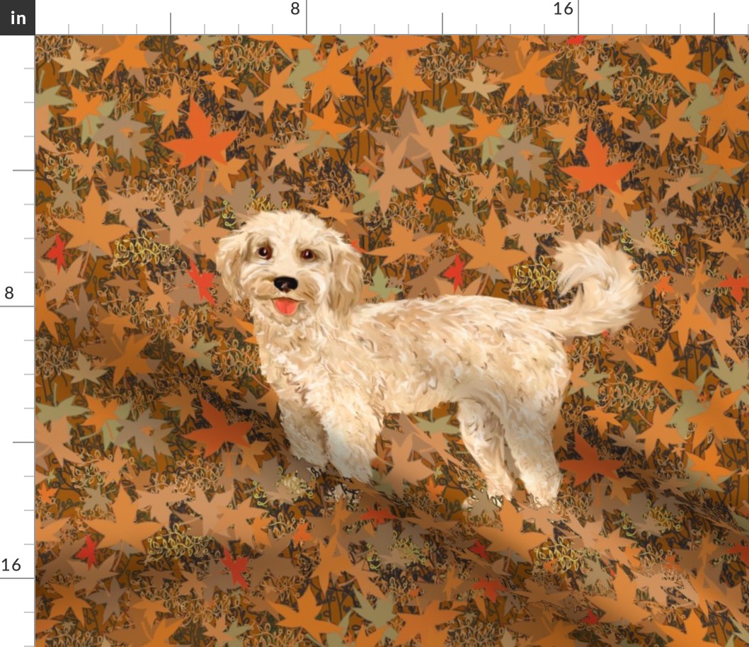 Cockapoo Dog in Autumn Leaves for Pillow