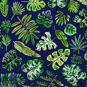 Palm leaves - dark blue background 10,5"