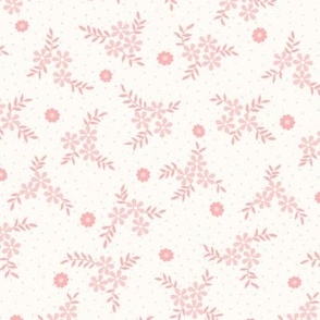 Lena Floral Ditsy: Pink & Cream Cottage Floral Toss, Rouge Pink Flowers 