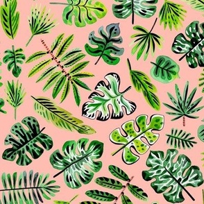 Palm leaves - warm pink background, 10"