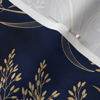 S // Golden grass - Contemporary Metallic Gold Wild Grass on blue base