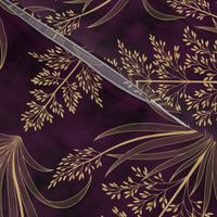 S // Golden grass - Contemporary Metallic Gold Wild Grass on dark purple base