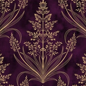 S // Golden grass - Contemporary Metallic Gold Wild Grass on dark purple base