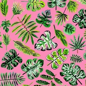 Palm leaves - pink background 10,5"