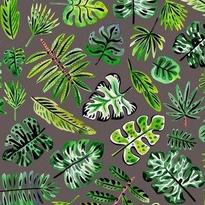 Palm leaves -  grey background 10,5"