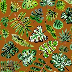 Palm leaves - brown background,  10,5" 