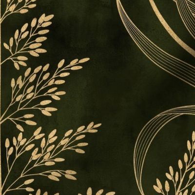 L // Golden grass - Contemporary Metallic Gold Wild Grass on Olive green base