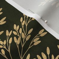 L // Golden grass - Contemporary Metallic Gold Wild Grass on Olive green base