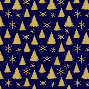 blue gold christmas tree pattern