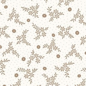 Lena Floral Ditsy: Chestnut & Cream Cottage Floral Toss, Blushing Peach Flowers