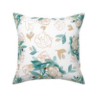 Traditional, floral, PEACHES AND CREAM FLORAL, floral, flowers, peach, orange, green, cottagecore, magnolias, pastel, feminine, leaves, JG Anchor Designs, 