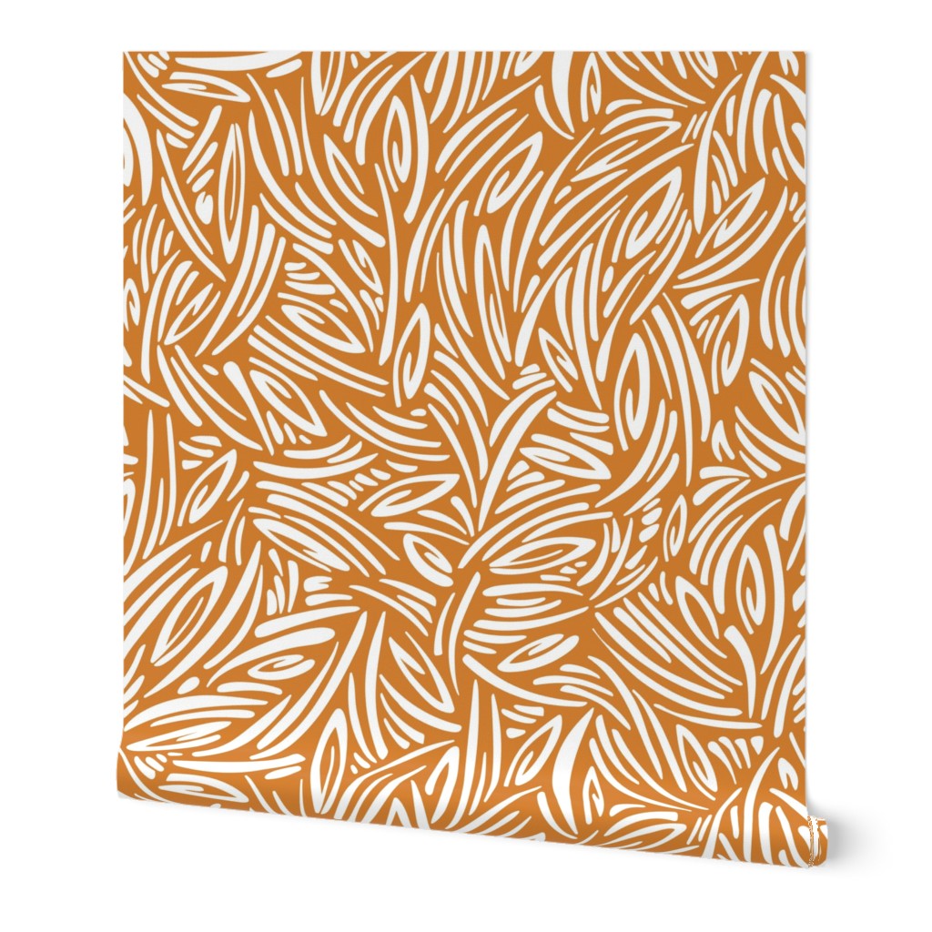 Sweet Grass - Botanical Geometric - Squash Orange White Large Scale