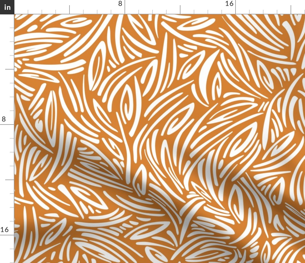 Sweet Grass - Botanical Geometric - Squash Orange White Large Scale