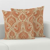 fancy damask with animals, clay red