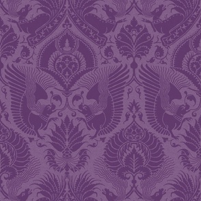 fancy damask with animals, purple