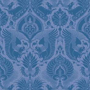 fancy damask with animals, blue