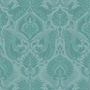fancy damask with animals, turquoise