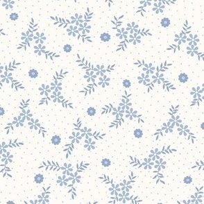 Lena Floral Ditsy: Chambray Blue & Cream  Cottage Floral Toss, Small Blue Flowers