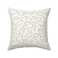 Lena Floral Ditsy: Powdery Green & Rose Gold  Cottage Floral Toss, Small Pink Flowers