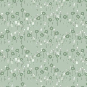 Lois Floral: Powdery Green & Cream Meadow Flowers, Cottage Small Print