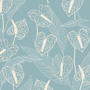 small art nouveau anthuriums - Hawaiian blue