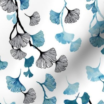 Ginkgo leaves teal small