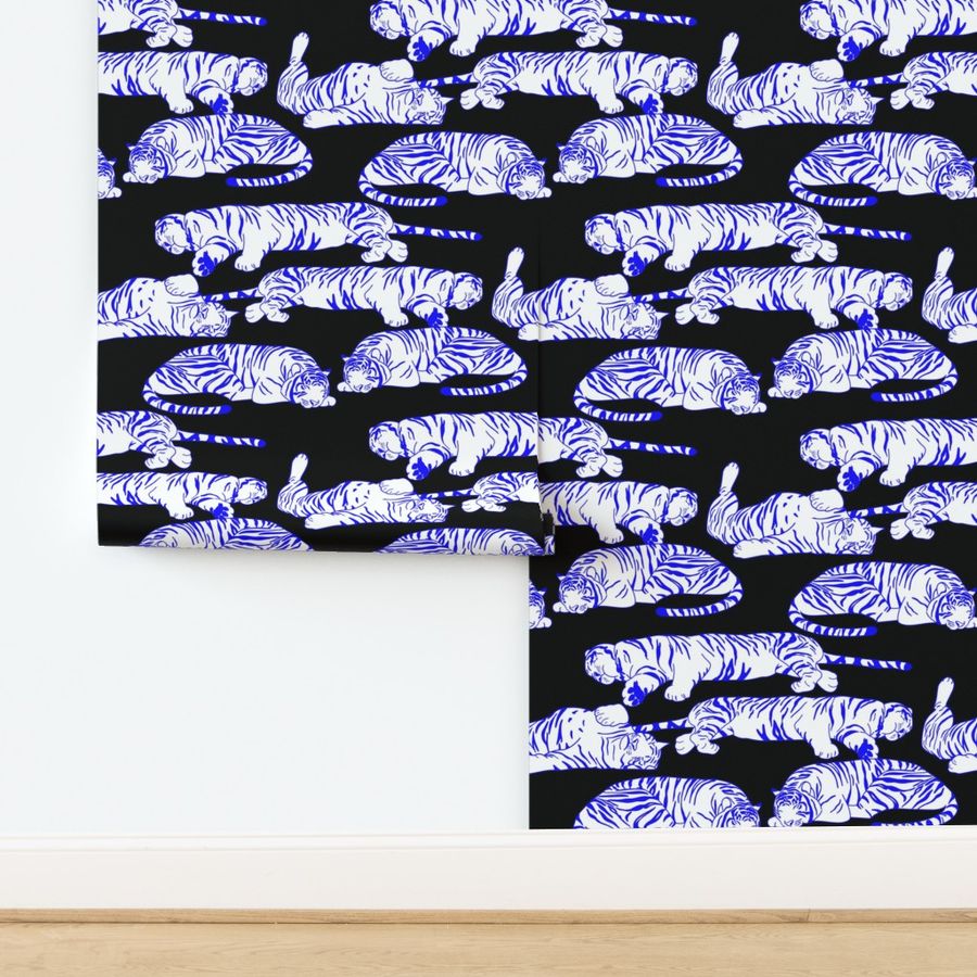 Sleeping Tigers - Cobalt Blue on black 