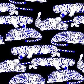 Sleeping Tigers - Cobalt Blue on black 