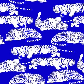 Sleeping Tigers - Cobalt Blue and White 