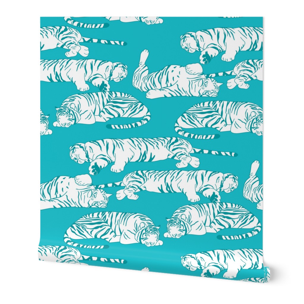Sleeping Tigers - Teal and Turquoise Blue 
