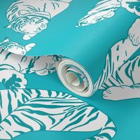 Sleeping Tigers - Teal and Turquoise Blue 
