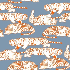 Sleeping Tigers - Dark Orange and Steel Blue 
