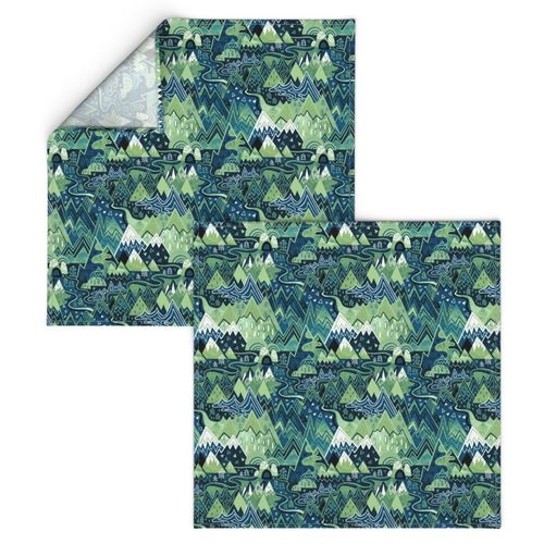 Maximalist Mountain Maze - Pastel Green & Royal Blue - Small Scale